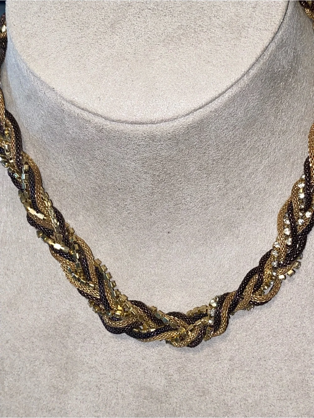 Braided Metallic Statement Necklace in Gold and Black